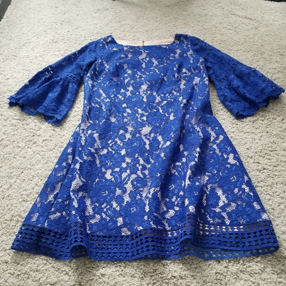 Eliza J Lace Overlay Dress in Cobalt - Picture 5 of 12